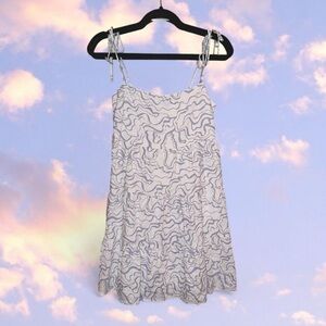 Abercrombie Blue Ripple Linen Print Tiered Pocketed Mini Dress